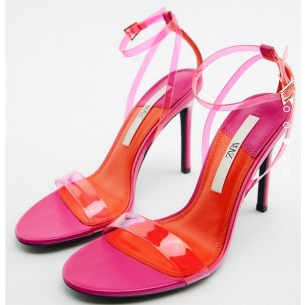 NWT Zara Louboutin Style Neon Vinyl High Heel Sandals